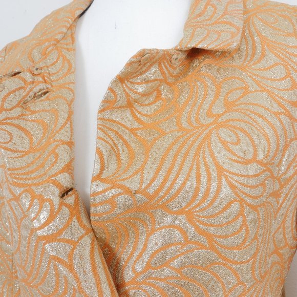 Carlye VINTAGE Orange Gold Metallic Art Deco Brocade 60's Mod Design Button Coat - Picture 7 of 16